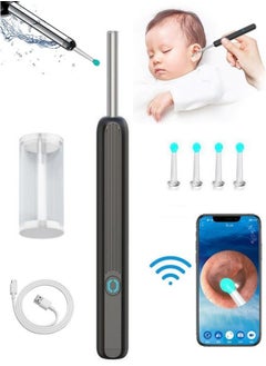 VOGMAX Earwax remover with otoscope, wi-fi visual remover spoon, 4 silicone ear spoons, wireless endoscope with LED light, for both adults and children, connected to ipad, ios, Android phone (black)  - Image 1