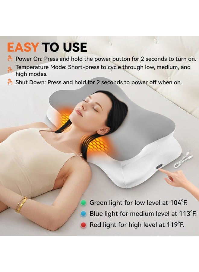 Silkena Cervical Neck Pillow with Heating for Pain Relief, Ergonomic Side Sleeper Pillow for Neck Support, Cooling Memory Foam Contour Orthopedic Bed Pillows for Side Back Stomach Sleepers - Image 5