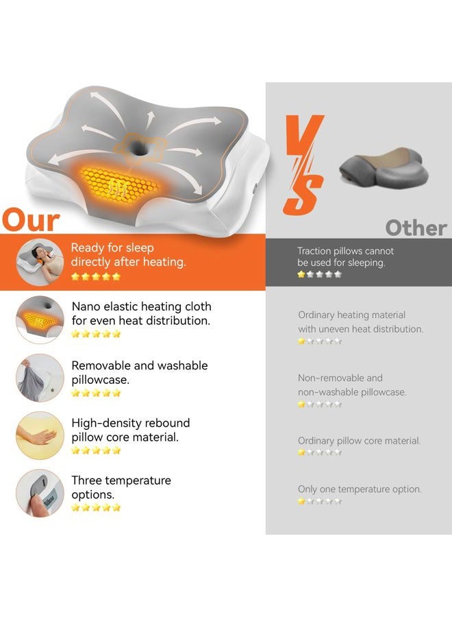 Silkena Cervical Neck Pillow with Heating for Pain Relief, Ergonomic Side Sleeper Pillow for Neck Support, Cooling Memory Foam Contour Orthopedic Bed Pillows for Side Back Stomach Sleepers - Image 3