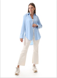 Plain Basic Long Buttons Sky Blue Shirt_Blue