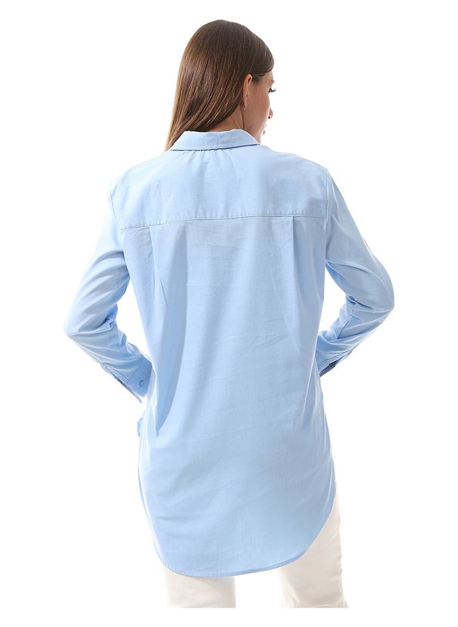 Andora - Plain Basic Long Buttons Sky Blue Shirt_Blue - Image 1