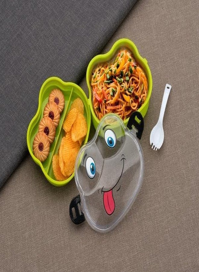black sparrow Double Layer Froggy Shape Lunch Box with Spoon Double Layer Froggy Shape with Spoon Leakproof Lunch Box for School - Image 3