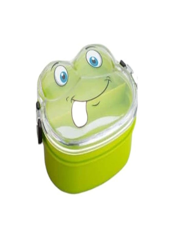 black sparrow Double Layer Froggy Shape Lunch Box with Spoon Double Layer Froggy Shape with Spoon Leakproof Lunch Box for School - Image 1