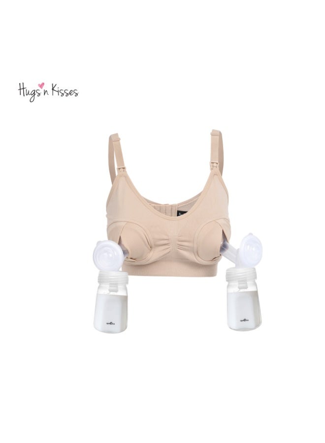 HUGS'N KISSES Hugs’n Kisses Hands-Free Pumping Bra/Nursing Bra Latte – Compatible with all electric breast pumps, including Spectra, Medela, and more. - Image 1
