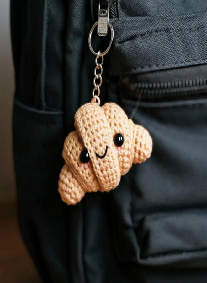 TinyHugs Crochet Keychain - Crossiant Bakery-Themed Plush Charm | Cute Mini Bread Toy for Bags, Keys & Gifts | Amigurumi French Pastry Keyring for Food Lovers - Image 4