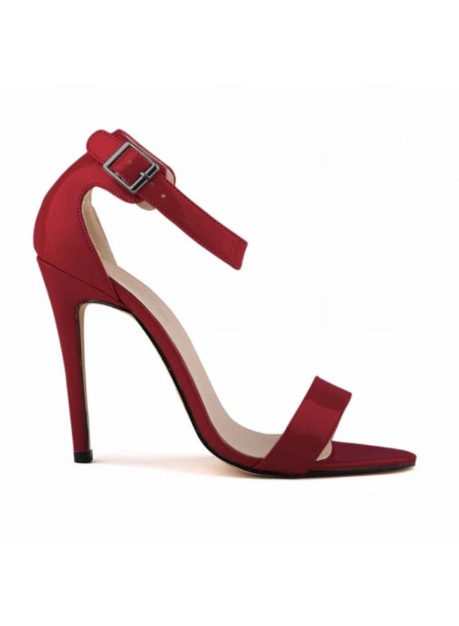 Loquat Sweet Girl Style Comfortable Patent Leather Open Toe Stiletto Sandals Red - Image 1