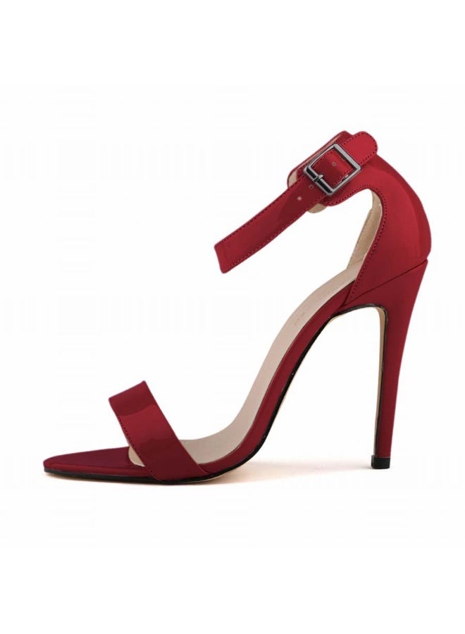 Loquat Sweet Girl Style Comfortable Patent Leather Open Toe Stiletto Sandals Red - Image 2