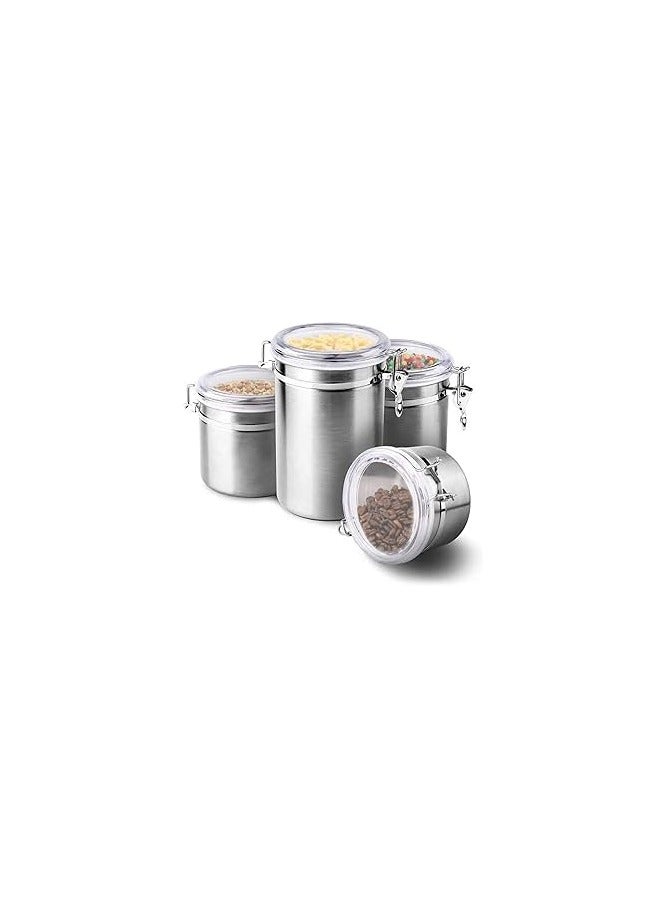 Stainless Steel Kitchen Food Storage Airtight Canister Set with Glass Lids for Cabinet Organization, for Tea, Snacks, Sugar, Milk - 4 Pieces - Image 1