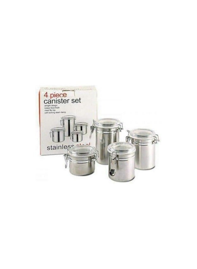 Stainless Steel Kitchen Food Storage Airtight Canister Set with Glass Lids for Cabinet Organization, for Tea, Snacks, Sugar, Milk - 4 Pieces - Image 2