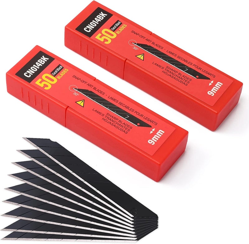 FOSHIO 100PCS 30 Degree Carbon Steel Snap Off Blades 9mm for Box Cutters Utility Knife Universal Art Knife Replacement Black Blades - Image 2