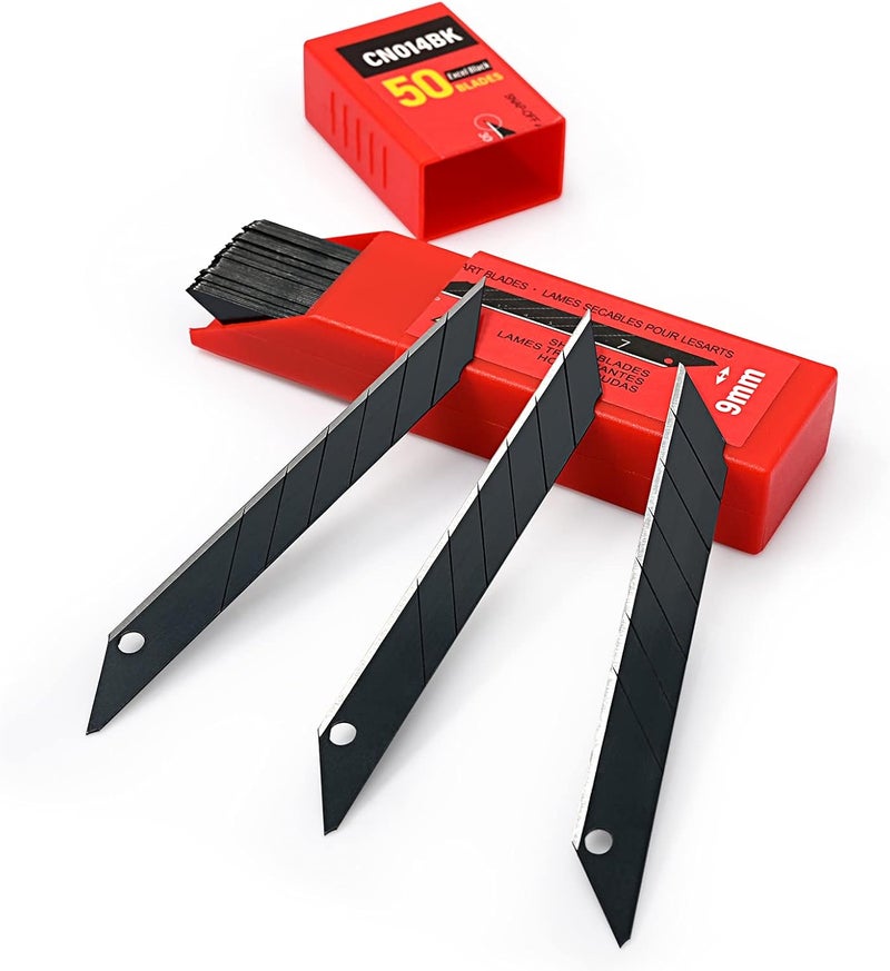 FOSHIO 100PCS 30 Degree Carbon Steel Snap Off Blades 9mm for Box Cutters Utility Knife Universal Art Knife Replacement Black Blades - Image 3