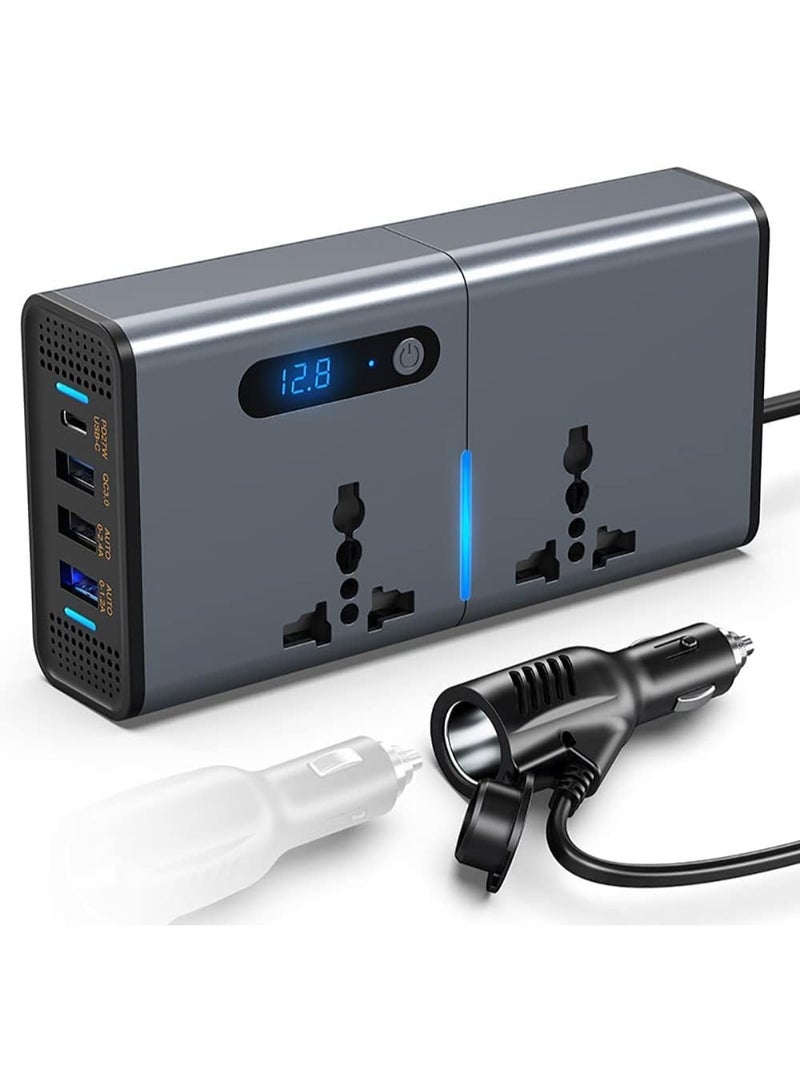 MUNTAQI 200W Car Power Inverter – Portable DC 12V to AC 110V Converter with 2 AC Outlets, 3 USB Ports & Type-C Fast Charging, Car Charger Adapter for Laptops, Phones, Tablets & Small Appliances - Image 1