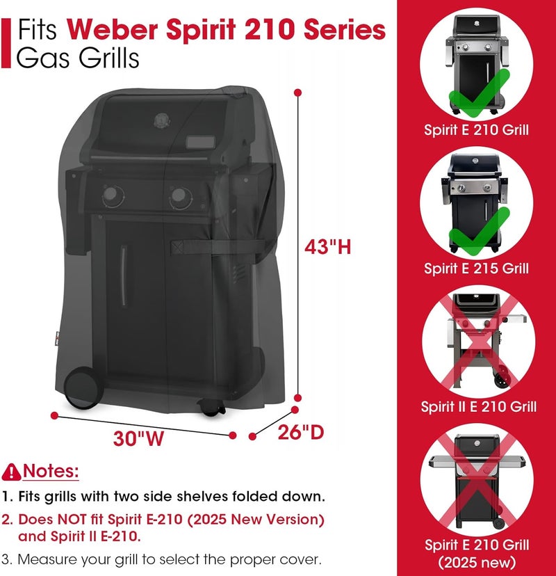 Unicook 30 Inch Grill Cover for Weber Spirit 210 Gas Grills, Heavy Duty Waterproof 2 Burner Grill Cover, Fade and UV Resistant Barbecue Cover, Compared to Weber 7105, NOT Fit for Spirit II E-210 - Image 2