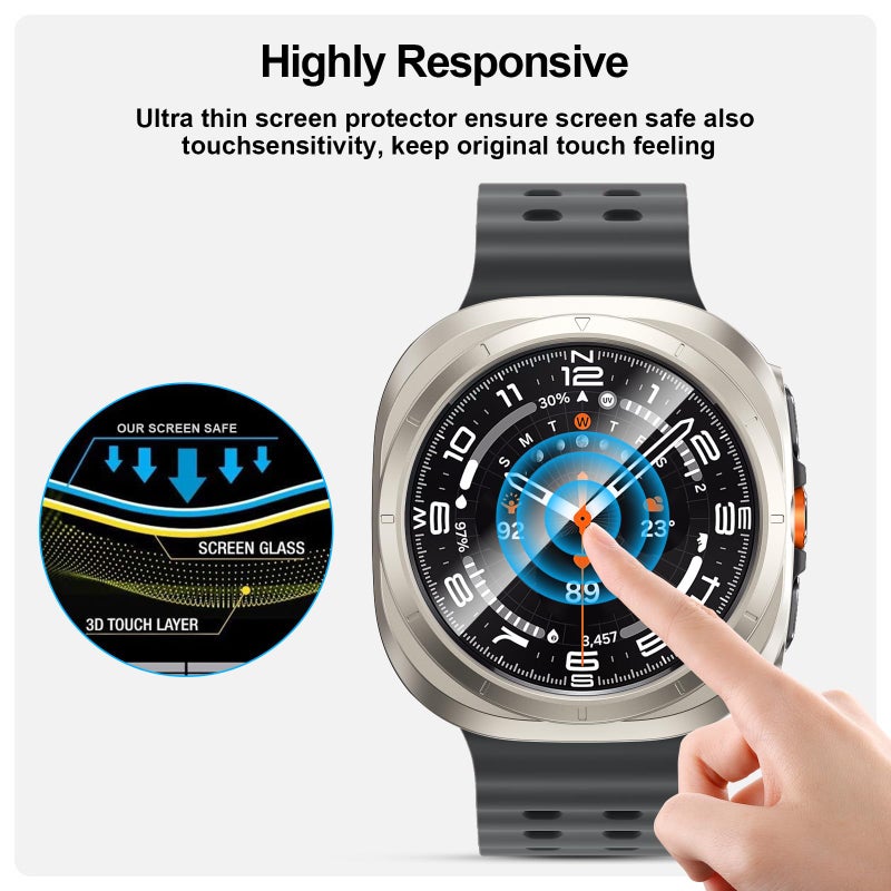 BHARVEST [5+5 Pack] Galaxy Watch 7 Ultra 47mm Screen Protector, Waterproof Case Protective Cover+Tempered Glass Screen Protector Ultra-Thin Hard PC Guard Bumper for Samsung Galaxy Watch 7 47mm Men - Image 3