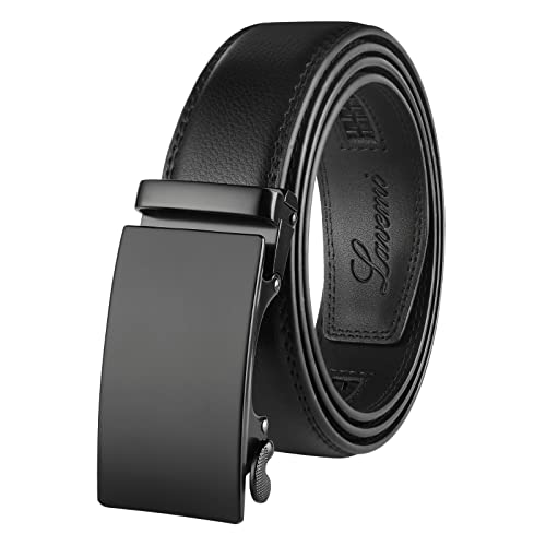 Lavemi Men's Real Leather Ratchet Dress Casual Belt, Cut to Exact Fit,Elegant Gift Box(25-0711 Black Buckle 52") - Image 1