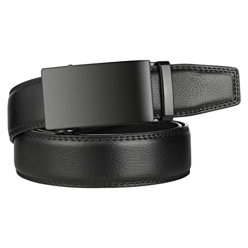 Lavemi Men's Real Leather Ratchet Dress Casual Belt, Cut to Exact Fit,Elegant Gift Box(25-0711 Black Buckle 52") - Image 2