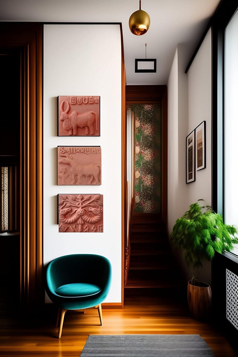 RUKDA Handcrafted Authentic Mohenjodaro Square Clay Bull Seal Replica for History Lovers Handmade Tile for Home Dcor Classic Interior Exterior Wall Decoration 12cm x 12cm x 2cm Bull - Image 5