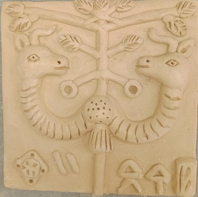 RUKDA Handcrafted Authentic Mohenjodaro Square Clay Bull Seal Replica for History Lovers Handmade Tile for Home Dcor Classic Interior Exterior Wall Decoration 12cm x 12cm x 2cm Bull - Image 1