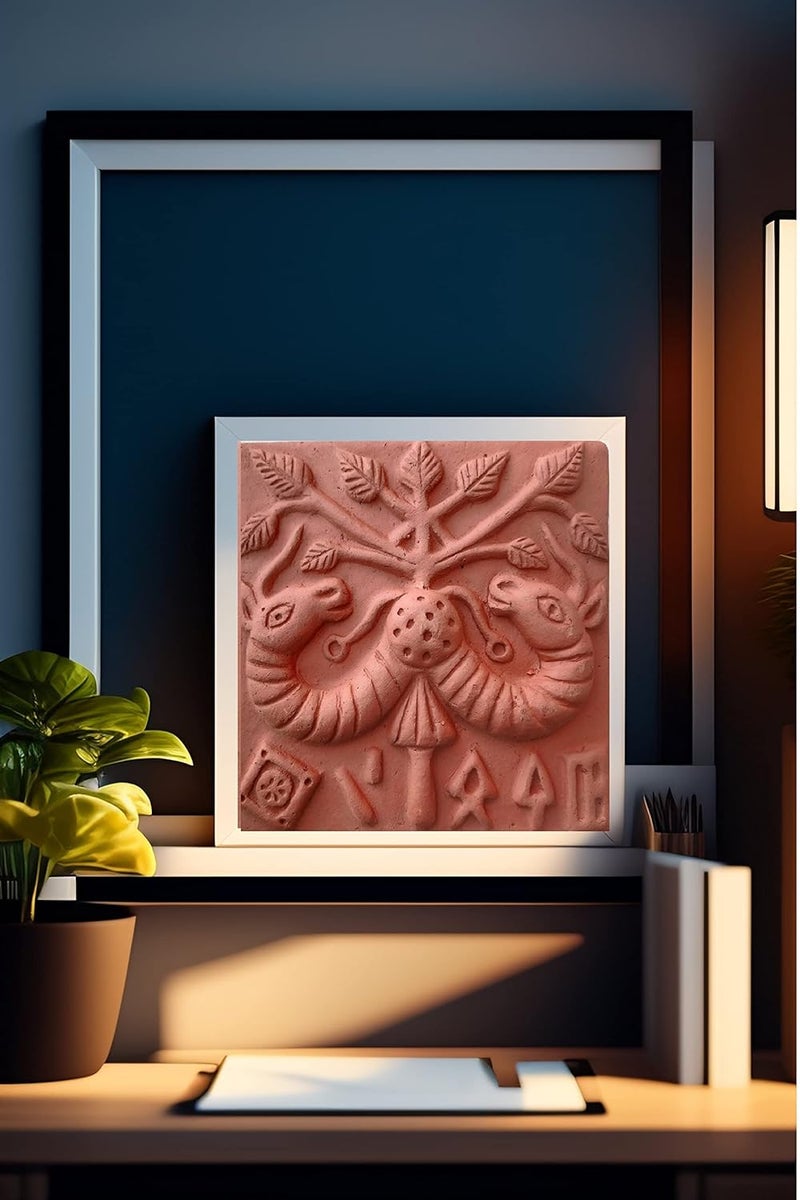 RUKDA Handcrafted Authentic Mohenjodaro Square Clay Bull Seal Replica for History Lovers Handmade Tile for Home Dcor Classic Interior Exterior Wall Decoration 12cm x 12cm x 2cm Bull - Image 4