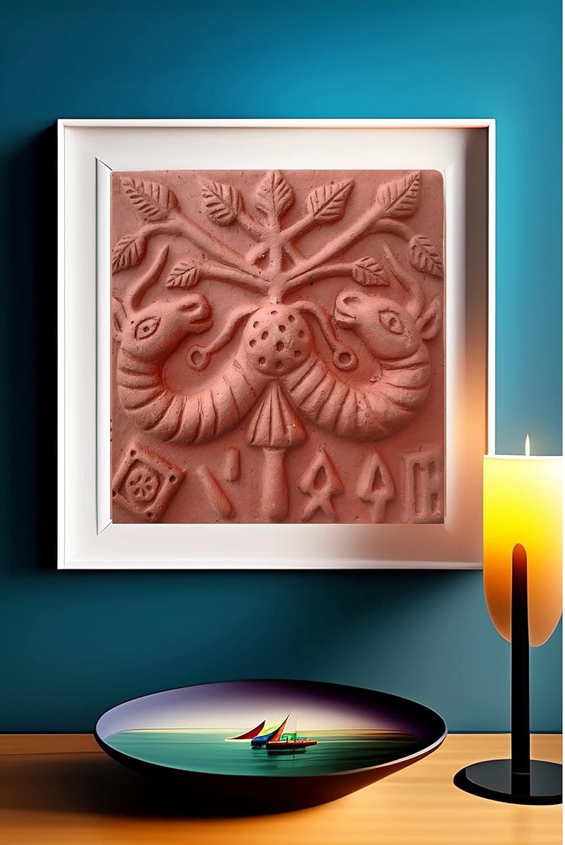 RUKDA Handcrafted Authentic Mohenjodaro Square Clay Bull Seal Replica for History Lovers Handmade Tile for Home Dcor Classic Interior Exterior Wall Decoration 12cm x 12cm x 2cm Bull - Image 2