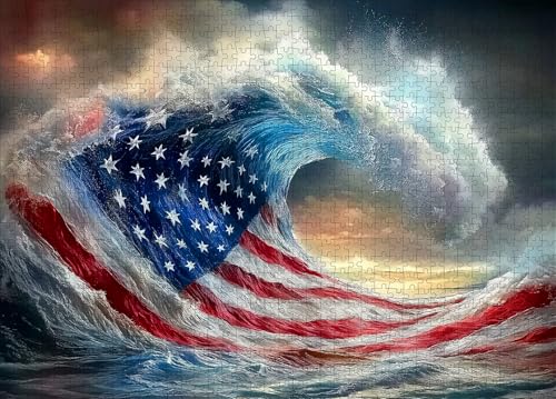Lirches 1000pcs American Flag Wave Paper Puzzle Large Puzzle Toy Adult Game Gift Family Interactive Game Puzzle DIY Home Decoration Brain Challenge Gift - Image 1