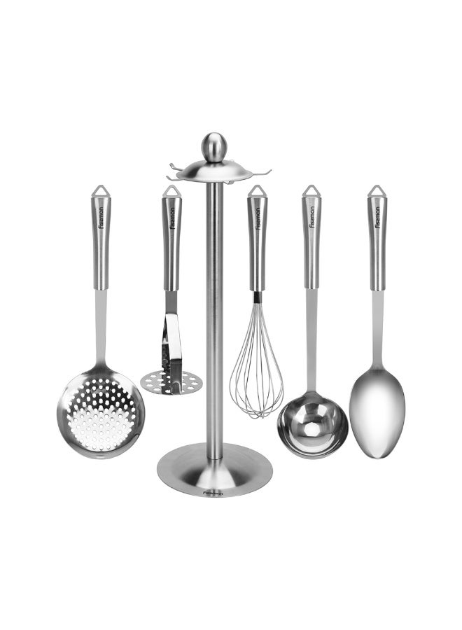 Fissman 6-Piece Kitchen Tool Set w/Hang Hole, Skimmer Ladle, Potato Masher, Balloon Whisk, Soup Ladle, Serving Spoon, Utensil Stan, Stainless Steel Tool Set Bergamo Series for Cooking, Dishwasher Safe - Image 2