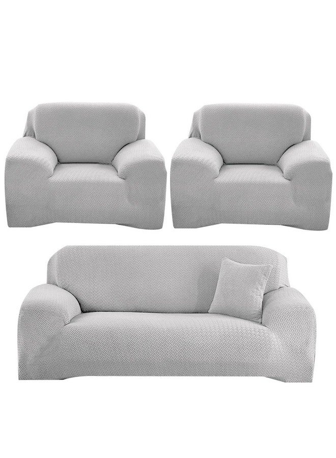 B BESTILO Sofa Cover 3 Seater and 2 Seater Fully Covered Universal 5 Seater Sofa Cover Non-Slip Sticky Elastic Stretchable Sofa Set Slipcover Protector for (Grey Emboss, Five Seater (3+1+1)) - Image 1