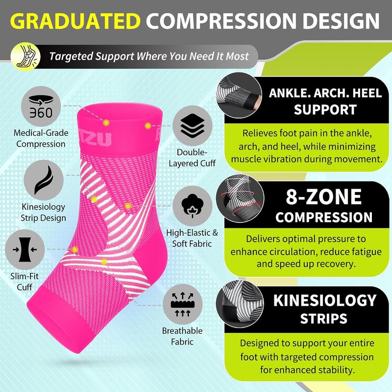 BLITZU Plantar Fasciitis Compression Socks For Women & Men - Best Ankle and Nano Sleeve For Everyday Use - Provides Foot & Arch Support. Heel Pain, and Achilles Tendonitis Relief. PINK L/XL - Image 4