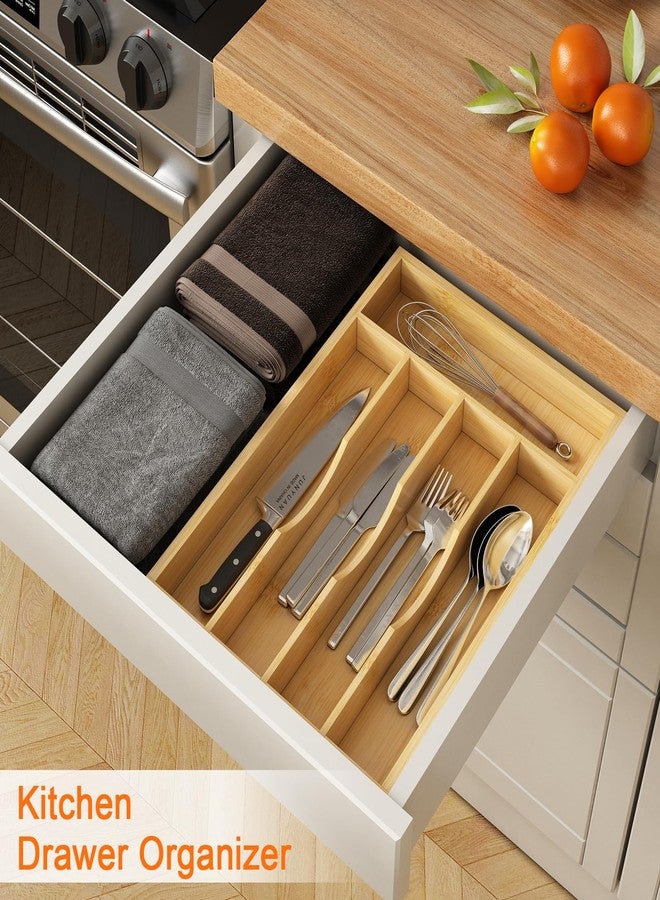 promitop Bamboo Utensil Organizer for Kitchen Drawers, Utensil Tray and Cutlery Silverware Holder,Wood Drawer Dividers with 5 Slots - Image 2