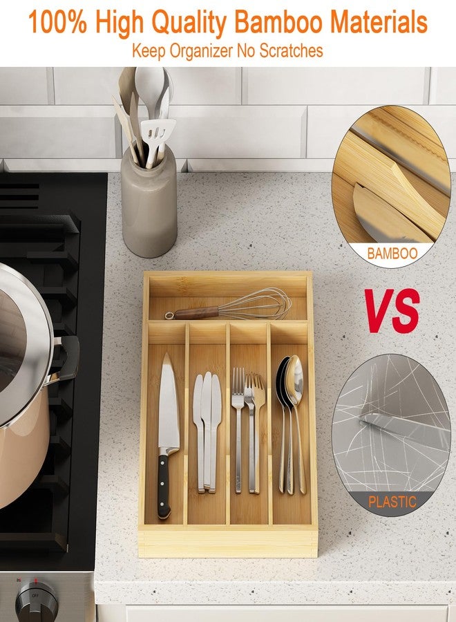 promitop Bamboo Utensil Organizer for Kitchen Drawers, Utensil Tray and Cutlery Silverware Holder,Wood Drawer Dividers with 5 Slots - Image 5