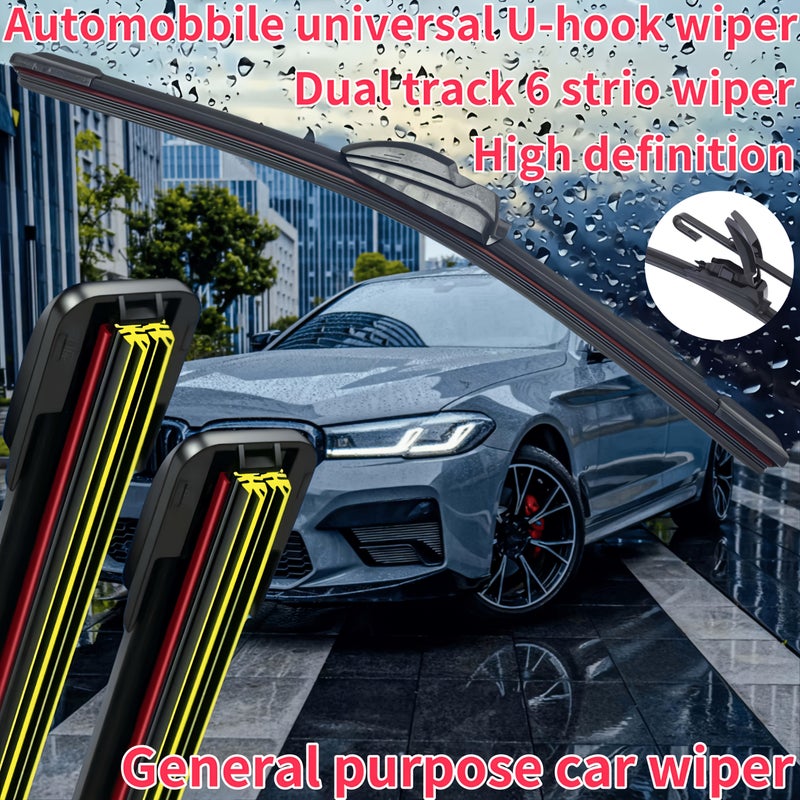 1 Pc HD Silent Durable Universal Dual Track 6 Rubber Strip U Shaped Bone Less Wiper Blade 24 Inch 60 CM - Image 3