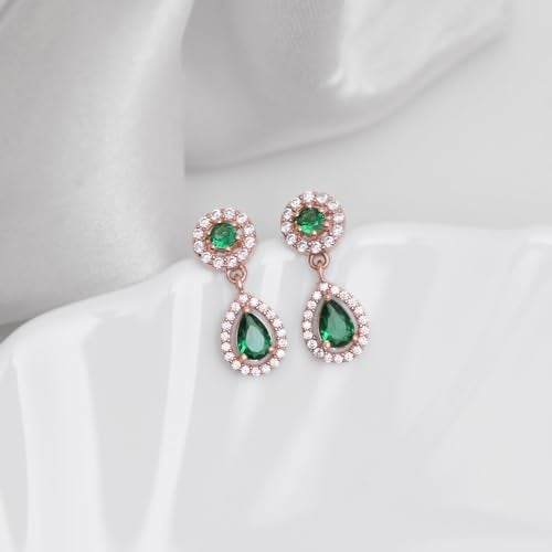 Zavya 925 Sterling Silver Green Drop Rose Gold Plated Earrings | Gifts For Women And Girls | With Certificate of Authenticity and 925 Hallmark - Image 2