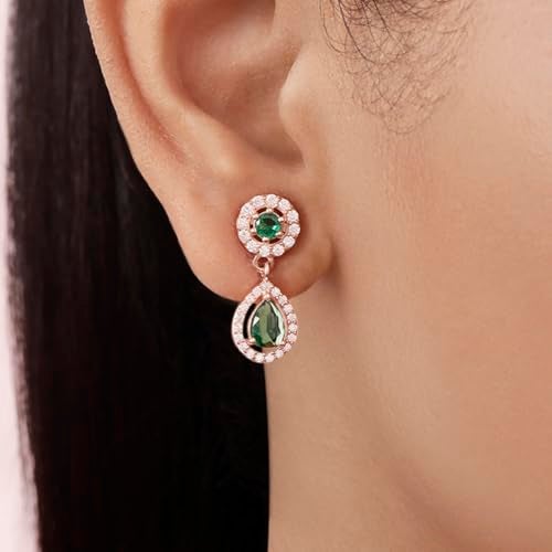 Zavya 925 Sterling Silver Green Drop Rose Gold Plated Earrings | Gifts For Women And Girls | With Certificate of Authenticity and 925 Hallmark - Image 3