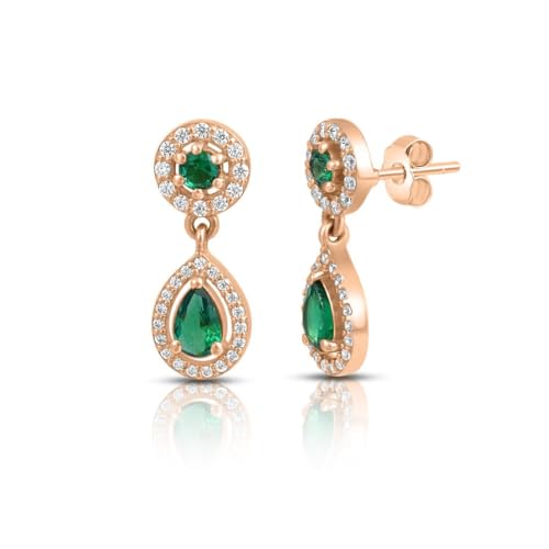 Zavya 925 Sterling Silver Green Drop Rose Gold Plated Earrings | Gifts For Women And Girls | With Certificate of Authenticity and 925 Hallmark - Image 1