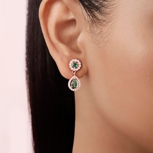 Zavya 925 Sterling Silver Green Drop Rose Gold Plated Earrings | Gifts For Women And Girls | With Certificate of Authenticity and 925 Hallmark - Image 4