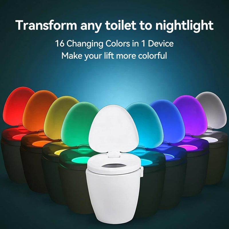 Proxima Direct 2 Pack Toilet Bowl Light with Motion Sensor Activated, 16 Colors Toilet Night Light,for Bathroom,Washroom, Idea Night Light for Dad Teen Boy Kids Men Women - Image 3