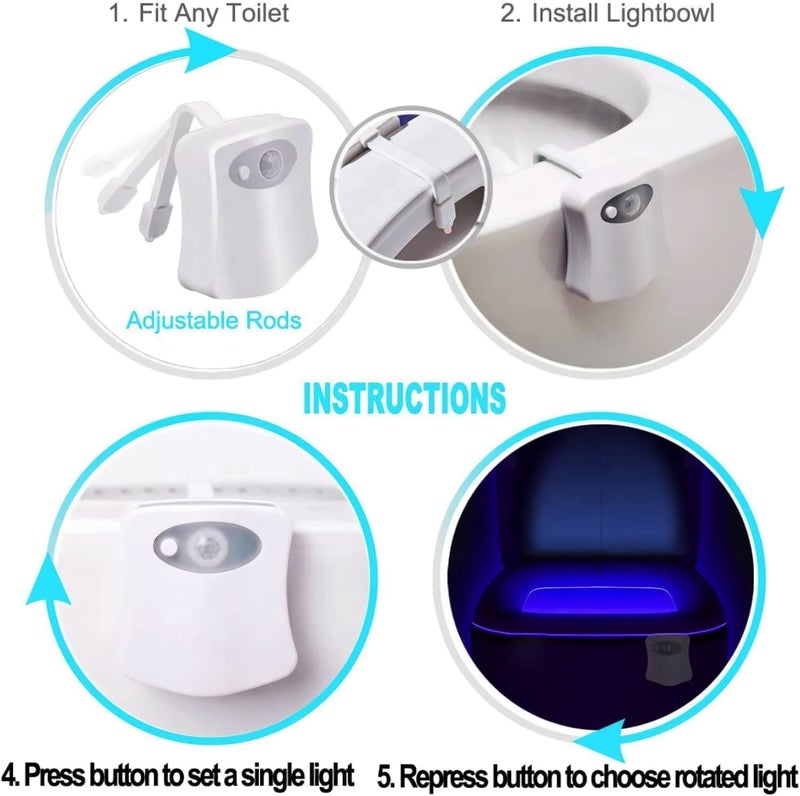 Proxima Direct 2 Pack Toilet Bowl Light with Motion Sensor Activated, 16 Colors Toilet Night Light,for Bathroom,Washroom, Idea Night Light for Dad Teen Boy Kids Men Women - Image 5