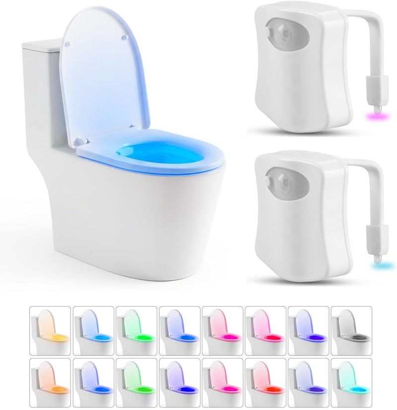 Proxima Direct 2 Pack Toilet Bowl Light with Motion Sensor Activated, 16 Colors Toilet Night Light,for Bathroom,Washroom, Idea Night Light for Dad Teen Boy Kids Men Women - Image 1