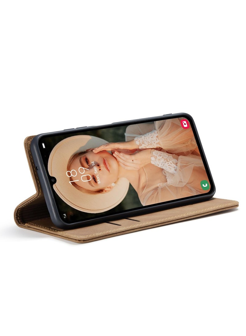 CaseMe Phone Case Luxury PU Leather Design 013 Flip Cover Card Slot Holder Cover For Samsung Galaxy A15 (Brown) - Image 2