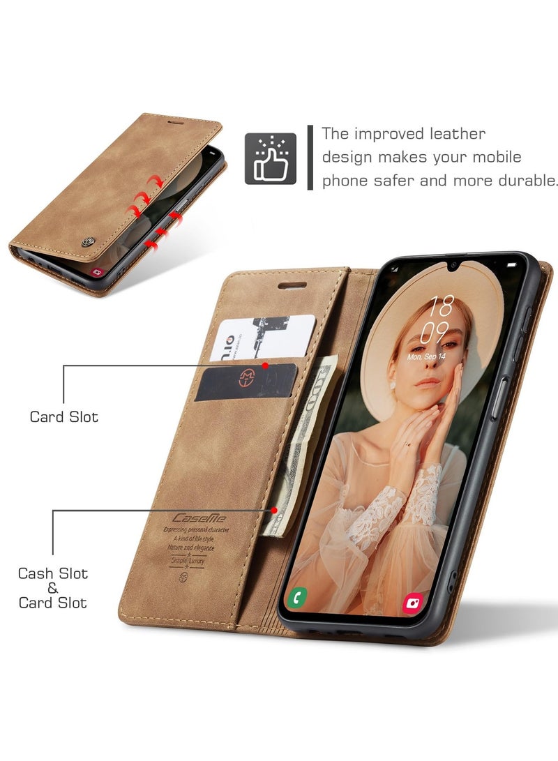 CaseMe Phone Case Luxury PU Leather Design 013 Flip Cover Card Slot Holder Cover For Samsung Galaxy A15 (Brown) - Image 4