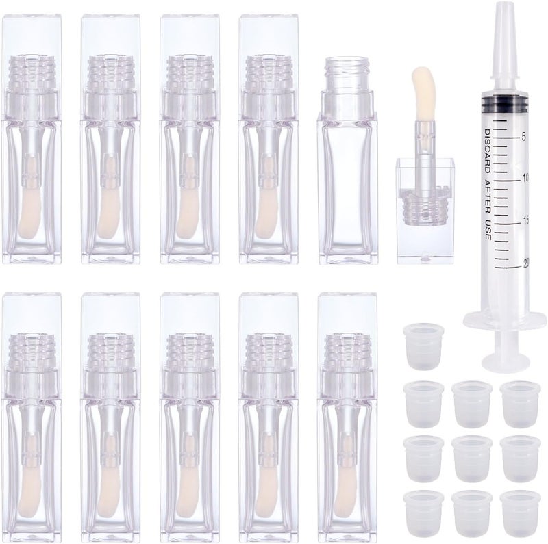 AJLTPA 10 Pack Lip Gloss Tubes with Big Wand Empty 10ML 034 Oz Transparent Square PTEG Lip Balm Tubes Concealer Containers for Women Girls DIY Makeup Lipgloss 