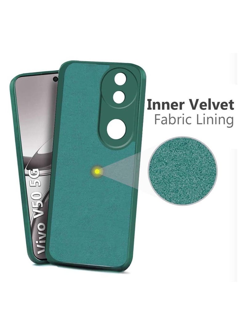For Vivo V50 Liquid Silicon Case Soft Microfiber Lining Cushion Slim Shell Shockproof Protective Soft Gel Rubber Matte Finish Cover Camera Protection Case for Vivo V50 Green - Image 4