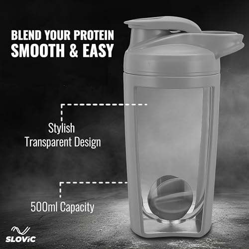 SLOVIC Shaker for Gym [500 ML] | Durable & Leak-Proof Protein Shaker Bottle | Odor Free, Stylish & Transparent Gym Bottle for Men & Women | Ideal for Gym, Home & Office - Image 3