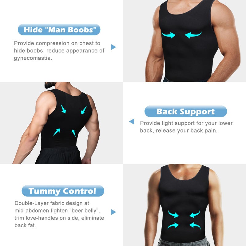 LGMTR Gynecomastia Compression Shirt Men - Slimming Undershirt for Mens Shapewear, Body Shaper Compression Tank Top (Black, L) - Image 2