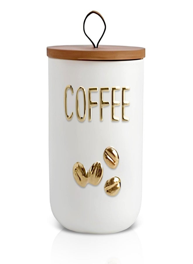 jessie 27oz Ceramics Coffee Canisters with Airtight Seal Bamboo Lid Silicone,Coffee Bean Storage for Kitchen Countertop,Food Storage Jars for Coffee Bean Ground Coffee Sugar and Tea(White) - Image 1