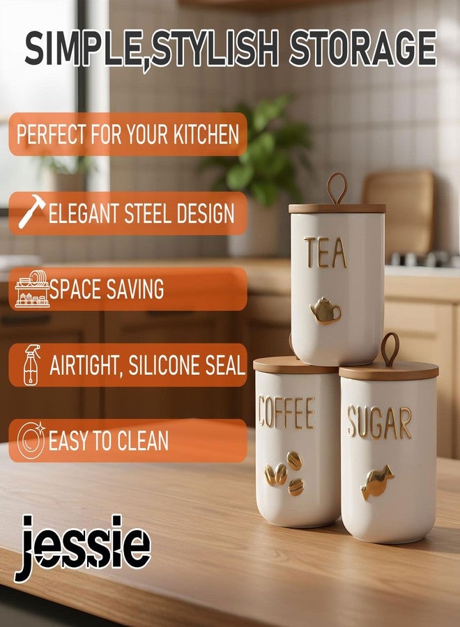 jessie 27oz Ceramics Coffee Canisters with Airtight Seal Bamboo Lid Silicone,Coffee Bean Storage for Kitchen Countertop,Food Storage Jars for Coffee Bean Ground Coffee Sugar and Tea(White) - Image 3