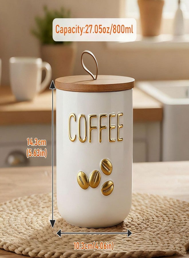 jessie 27oz Ceramics Coffee Canisters with Airtight Seal Bamboo Lid Silicone,Coffee Bean Storage for Kitchen Countertop,Food Storage Jars for Coffee Bean Ground Coffee Sugar and Tea(White) - Image 2