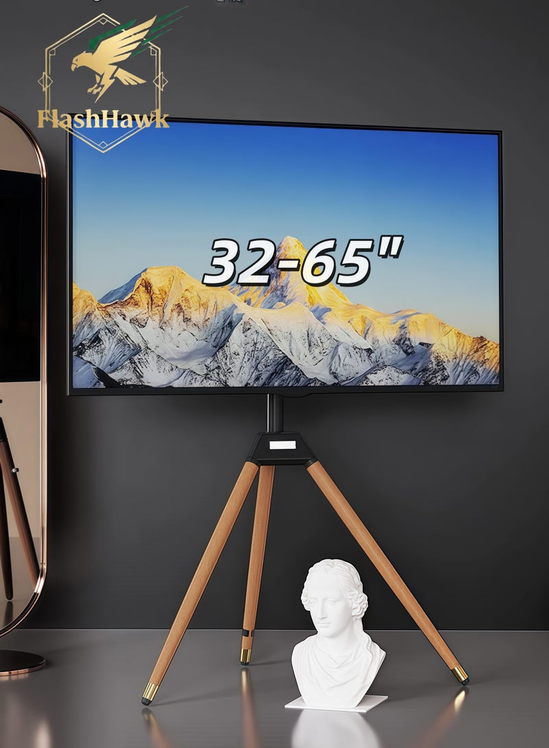 فلاشهوك حامل تلفزيون مع إمكانية الدوران والإمالة 180 درجة | يناسب شاشات مقاس 32، 35، 42، 43، 50، 55، 65 بوصة | أرجل من خشب الزان الصلب | قابل لتعديل الارتفاع | أقصى مقاس VESA 400x400 مم ويتحمل وزنًا يصل إلى 35 كجم - أسود وجوزي - Image 1