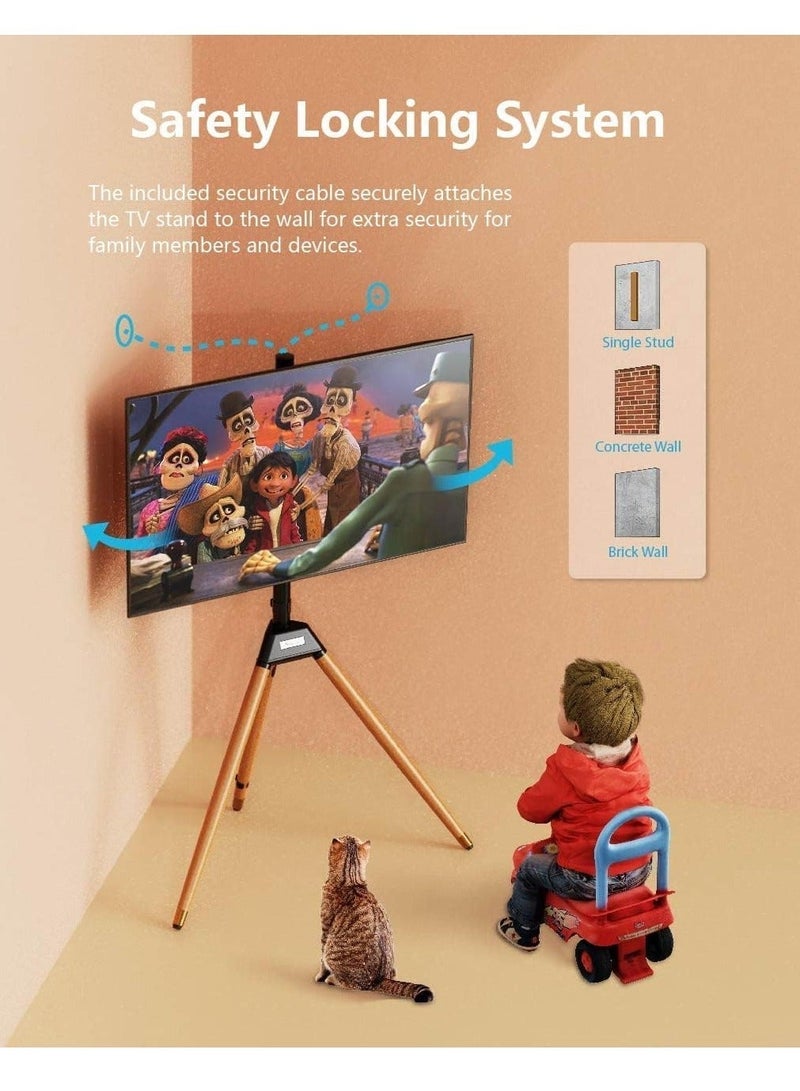 فلاشهوك حامل تلفزيون مع إمكانية الدوران والإمالة 180 درجة | يناسب شاشات مقاس 32، 35، 42، 43، 50، 55، 65 بوصة | أرجل من خشب الزان الصلب | قابل لتعديل الارتفاع | أقصى مقاس VESA 400x400 مم ويتحمل وزنًا يصل إلى 35 كجم - أسود وجوزي - Image 3