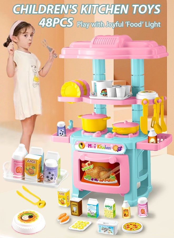 48-Piece Kids Kitchen Playset: Realistic Mini Simulation Kitchen with Toy Food & Cookware Accessories, Chef Pretend Play Set for Boys and Girls 3+ Years Old - Safe & Educational Cooking Toy for Imaginative Role Play - Image 1